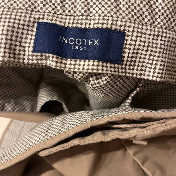 INCOTEX Solid Khaki Brown 100% Cotton Mens Luxury Flat Front Pants Trousers - 38 - Picture 9 of 11